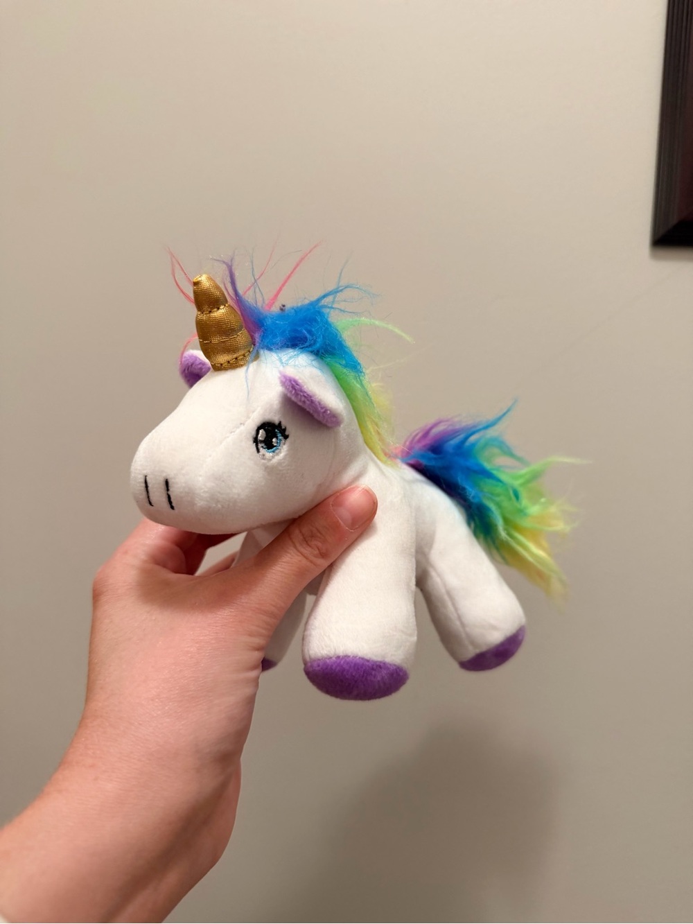 Cute Rainbow Unicorn Plush – Gold Horn – Small Stuffed Animal – 6”